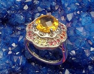 Vintage Tourmaline Cocktail Ring in Sterling w/Citrine & Spinel Accents {J0295}